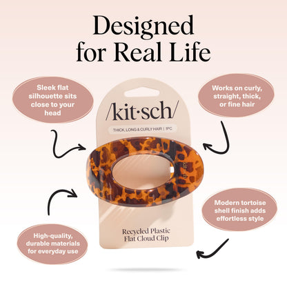 Kitsch Medium Flat Claw Clips for Women - Stylish Flat Hair Clips, Strong Hold for Thick & Fine Hair | Non-Slip for Secure, Comfortable All-Day Wear | Ideal Gifts for Women - Tortoise Design