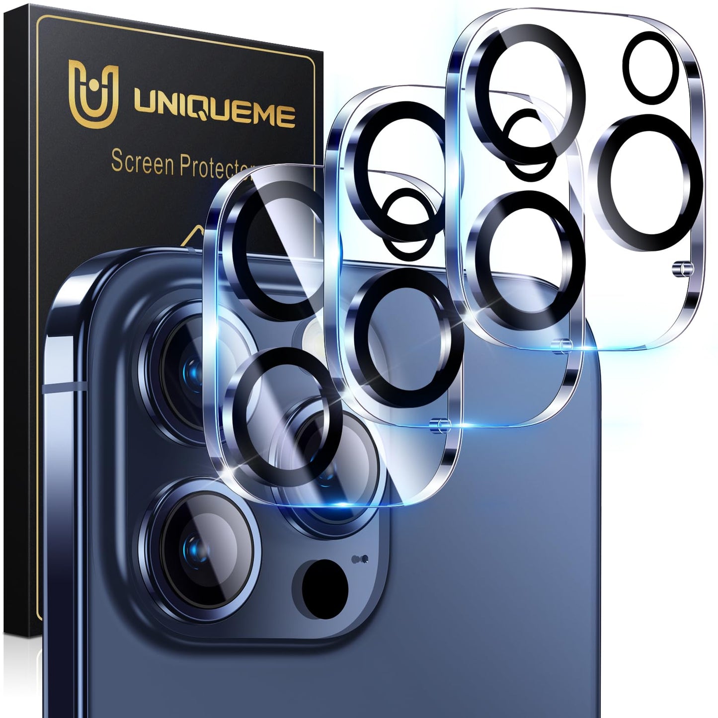 UniqueMe Compatible for 3 Pack iPhone 17 Pro Camera Lens Protector - [Drop Protection] 9H Tempered Glass Camera Cover Screen [Update New Version]【Not for 17 Pro Max】