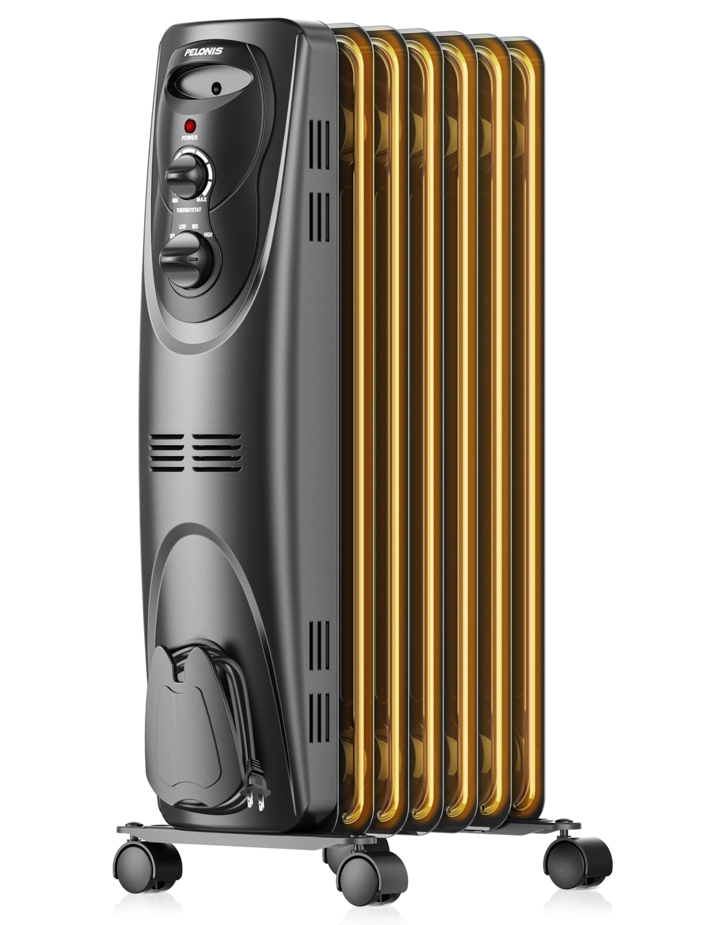 Pelonis Oil Filled Radiator Heater for Large Space, 2025 Upgraded, Space Heaters with 1500W Quiet Warmth Radiant Heater, 3 Heating Modes, Overheat & Tip-Over Protection, Adjustable Thermostat, Black