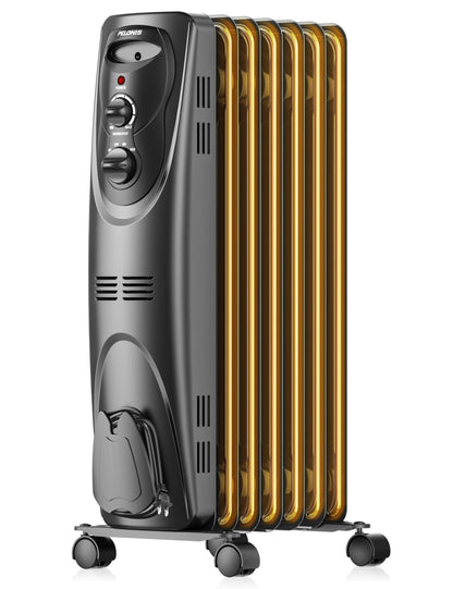 Pelonis Oil Filled Radiator Heater for Large Space, 2025 Upgraded, Space Heaters with 1500W Quiet Warmth Radiant Heater, 3 Heating Modes, Overheat & Tip-Over Protection, Adjustable Thermostat, Black