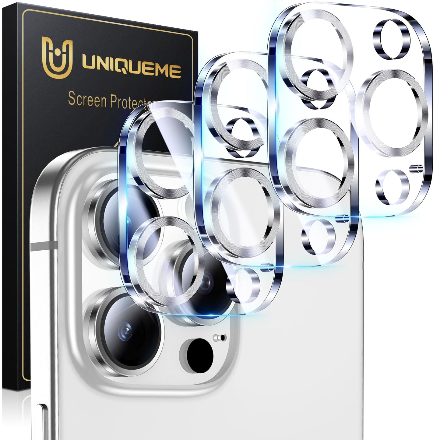 UniqueMe Compatible for 3 Pack iPhone 17 Pro Camera Lens Protector - [Drop Protection] 9H Tempered Glass Camera Cover Screen [Update New Version]【Not for 17 Pro Max】