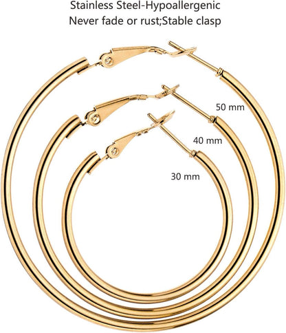 Stainless Steel Gold/Silver Plated Hoop Earrings for Women, Hypoallergenic 14k Gold Hoops Huggie Earrings Lightweight Cartilage Small CZ Ball Flatback Studs Earring Pack for Multiple Piercing
