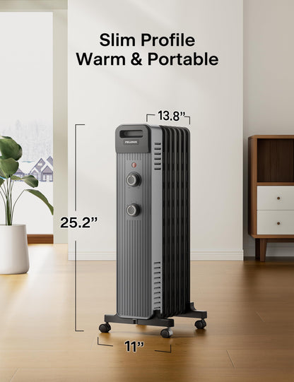 Pelonis Oil Filled Radiator Heater for Large Space, 2025 Upgraded, Space Heaters with 1500W Quiet Warmth Radiant Heater, 3 Heating Modes, Overheat & Tip-Over Protection, Adjustable Thermostat, Black