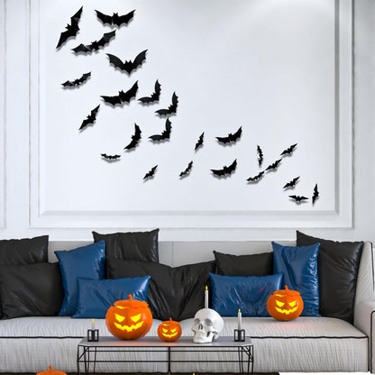 3D LED Halloween Wall Decor – Light-Up Bat & Spider Stickers for Haunted House, Home, Bar & Spooky Party Decorations (12 Bats + 9 Spiders)