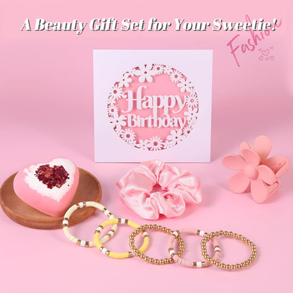 ONIYEA Birthday Gift for Teen Girls, 7 Cute Gifts with Tasks, Happy Birthday Gift Ideas,Trendy Preppy Stuff for Teen Girls, Christmas, Cute Daisy Aesthetic Glass Cups Tumbler Gifts Set 7pcs (Pink)