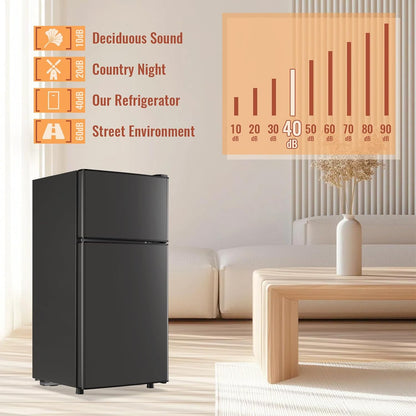 2.4 Cu.ft Mini Fridge with Double Doors Small Refrigerator with Separate Freezer & 7 Adjustable Temperature Control, Tiny Size & Personal Fridge Ideal for Office Apartment Dorm Dark Grey