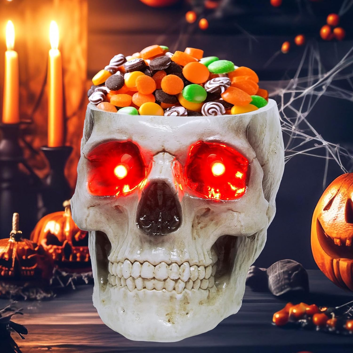Halloween Skull Candy Dish, Resin Skull Statues, Resin Skull Head Bowl Decoration for Halloween Home Office Decor Candy Servers
