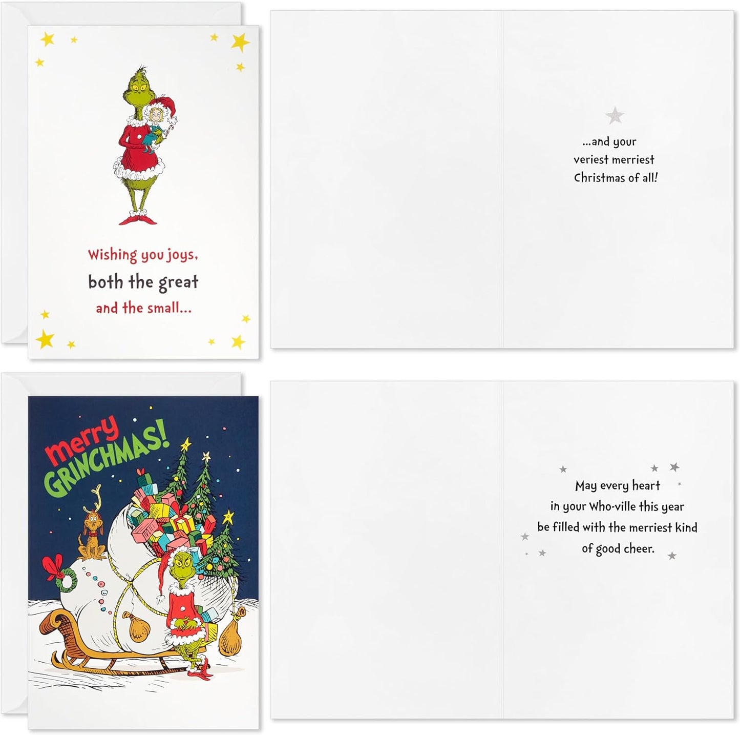 Hallmark Dr. Seuss Grinch Boxed Christmas Card Assortment (24 Cards and 24 Envelopes) Cindy Lou Who, Max the Dog, Merry Grinchmas