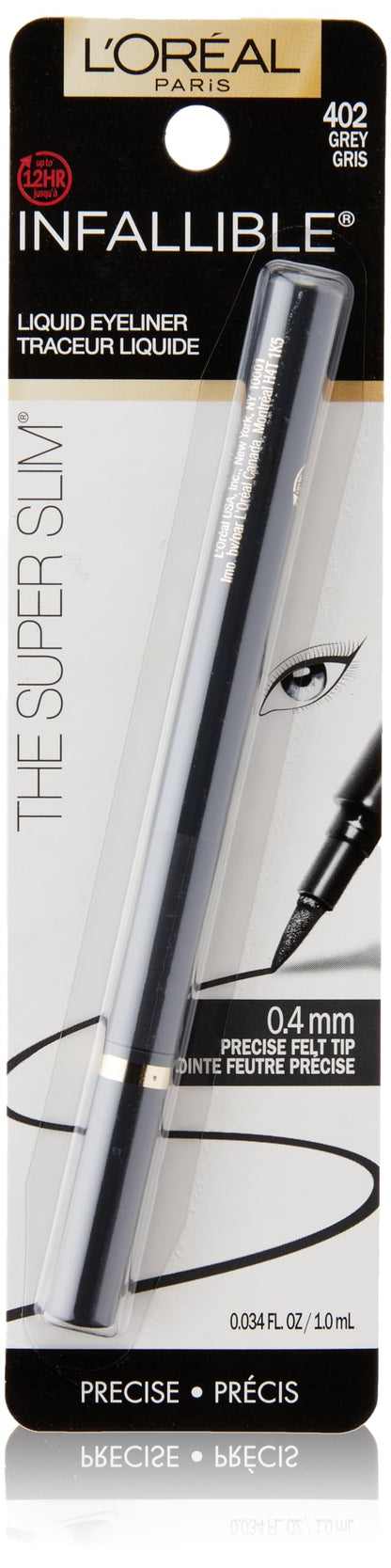 L'Oreal Paris Makeup Infallible Super Slim Long-Lasting Liquid Eyeliner, Ultra-Fine Felt Tip, Quick Drying Formula, Glides on Smoothly, Black, Pack of 1