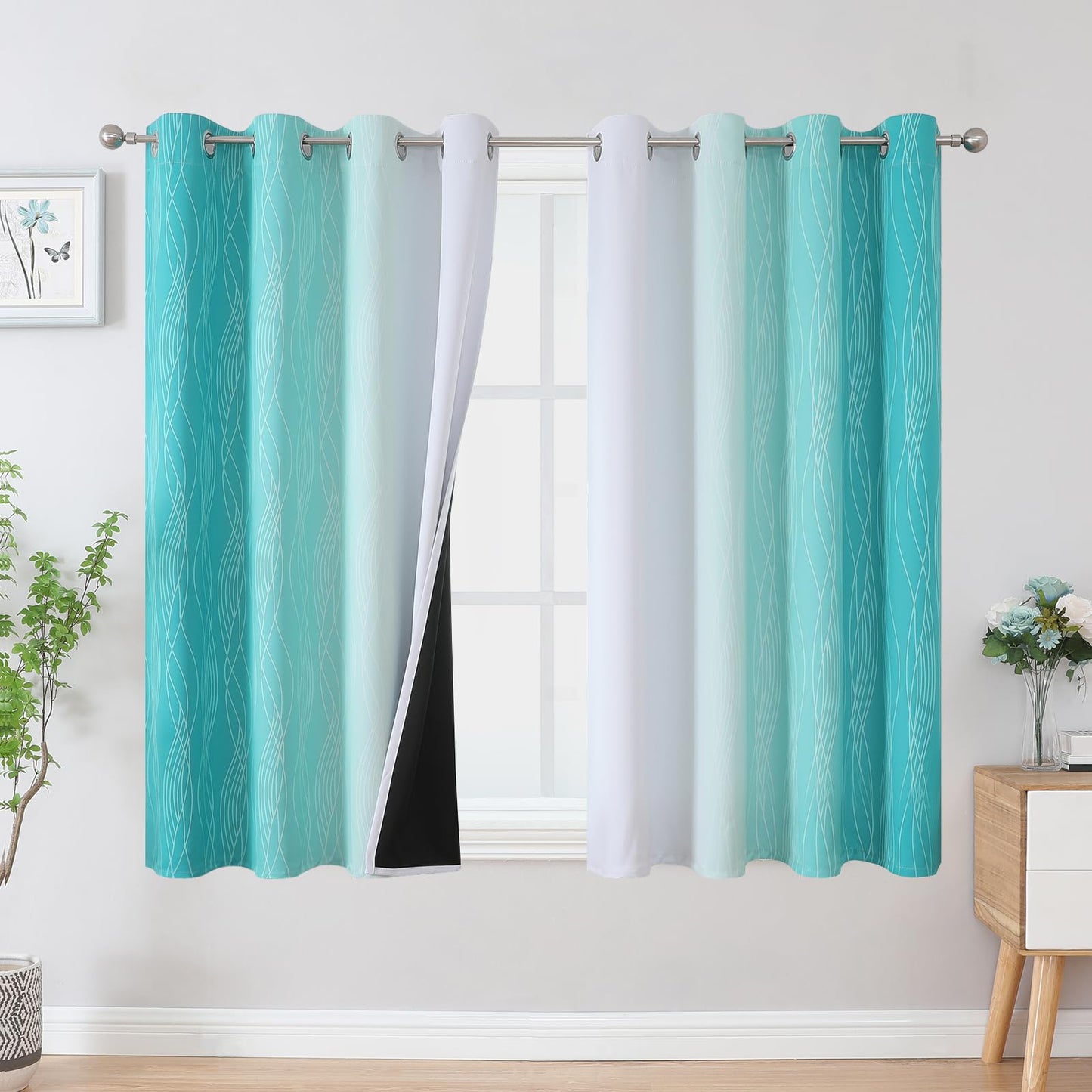 Estelar Textiler Beige and Greyish White Blackout Curtains for Living Room, Full Room Darkening Gradient Drapes for Bedroom, Thermal Insulated Ombre Grommet Curtains for Dining Room,52Wx84L,2 Panels
