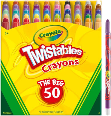 Crayola Mini Twistables Crayons for Kids (50ct), Cute School Supplies for Girls & Boys, Toddler Crayons for Coloring Books, Back to School Gifts for Kids