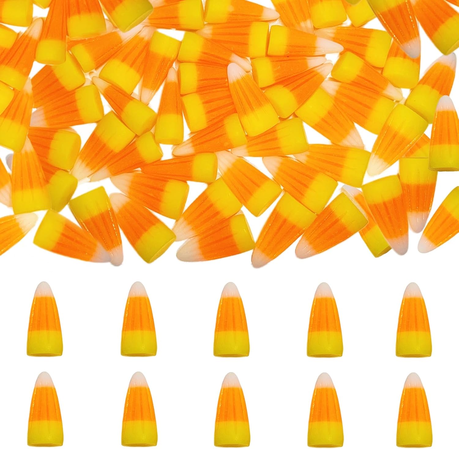 50 Pcs Candy Corn Decor Halloween Table Decorations Fake Resin Candy Corn Halloween Miniature for Halloween Party Favors Gifts Goodie Bag Stuffers Fillers Dollhouse Party Decorations