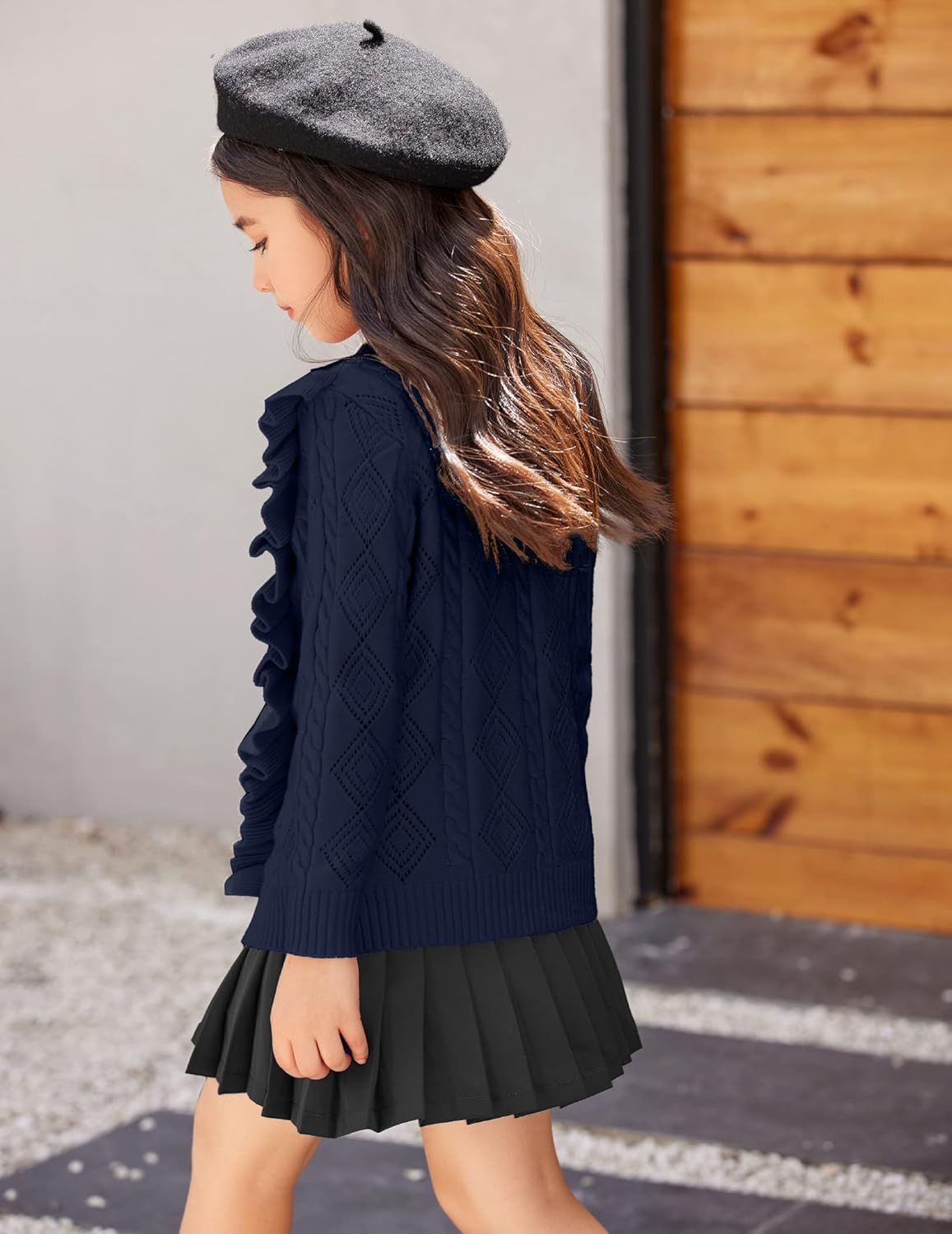 Arshiner Girls Cardigan Sweaters Ruffle School Uniform Sweater V Neck Button Front Outerwear 4-13 Years