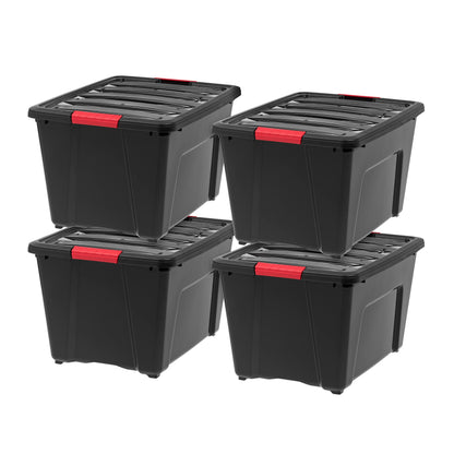 IRIS USA 13 Qt Stackable Plastic Storage Bins with Lids, 6 Pack - BPA-Free, Made in USA - Discreet Organizing Solution, Latches, Durable Nestable Containers, Secure Pull Handle - Pearl