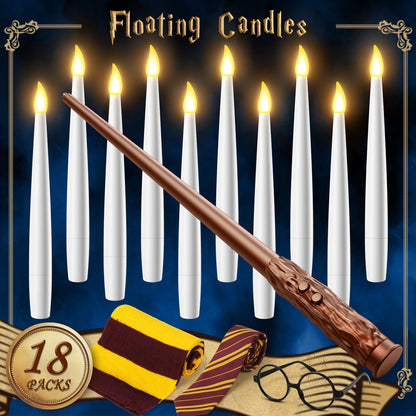 Floating Candles with Wand 10PCs - Magic Hanging Candles Halloween Decorations Flameless Taper Candles with Remote, Floating Lights Gifts for Window Home Bedroom Wedding Birthday Party Indoor Decor