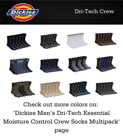 Dickies Men's Dri-Tech Original Moisture Control Crew Socks, Available in M-XXL (6, 12, 18 Pairs)