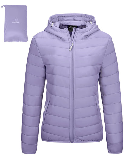 Outdoor Ventures Women's Packable Lightweight Full-Zip Puffer Jacket with Hood Quilted Winter Coat