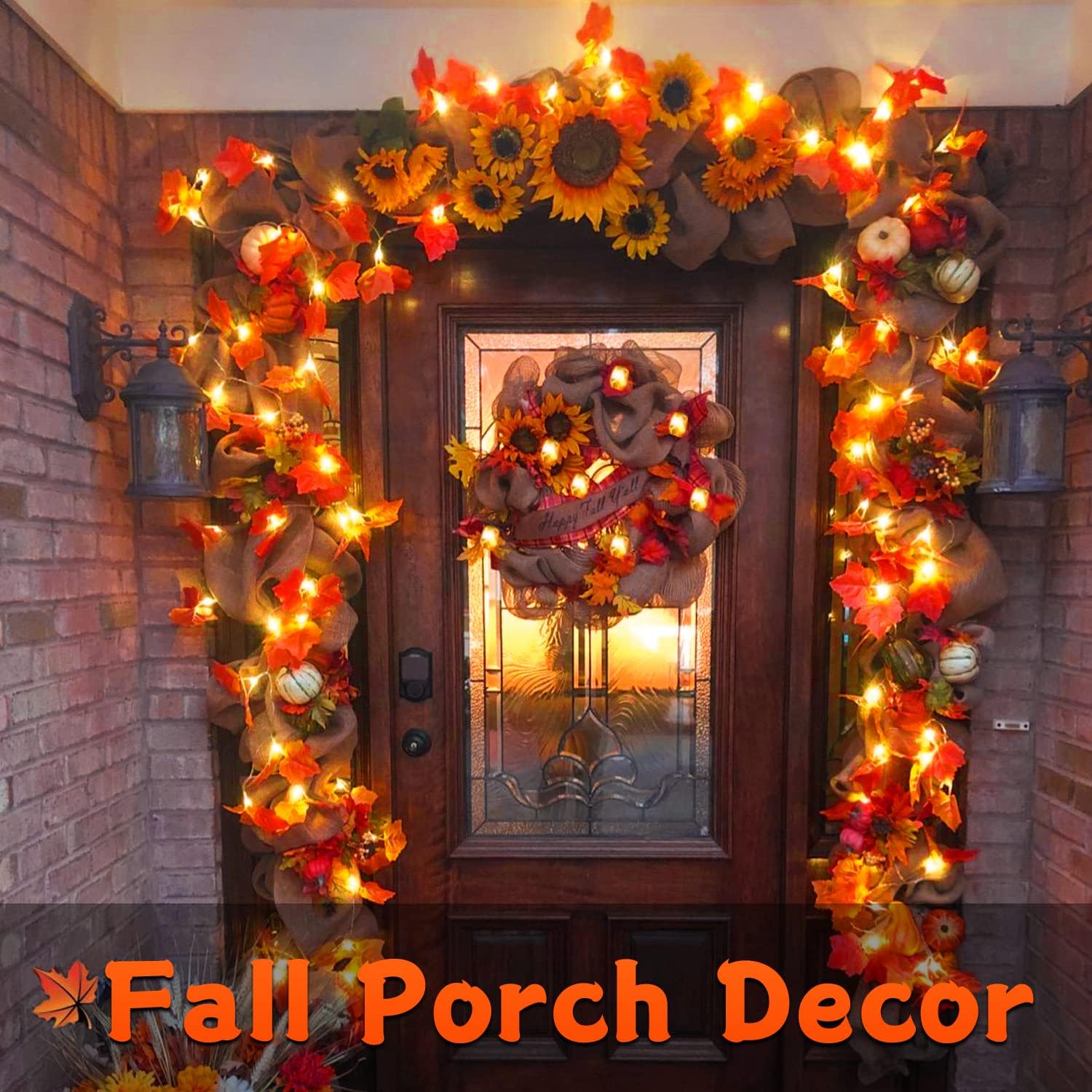 YEGUO 2 Packs Thanksgiving Decorations for Home, Fall Lights Battery Operated, Total 20ft 40 LED Lighted Fall Garland Maple Leaves for Holiday Autumn Harvest Fall Thanksgiving Halloween Decor