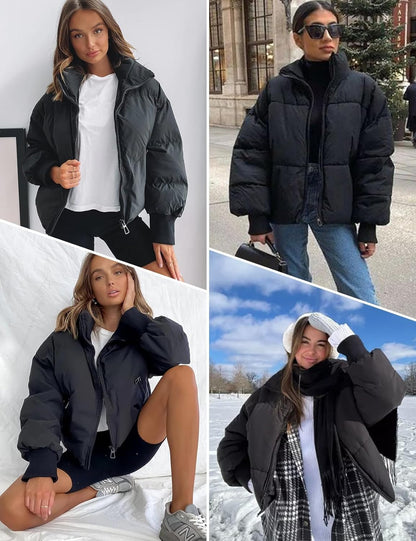Gihuo Women’s Winter Cropped Puffer Jacket Coat Short Warm Quilted Jacket 2025