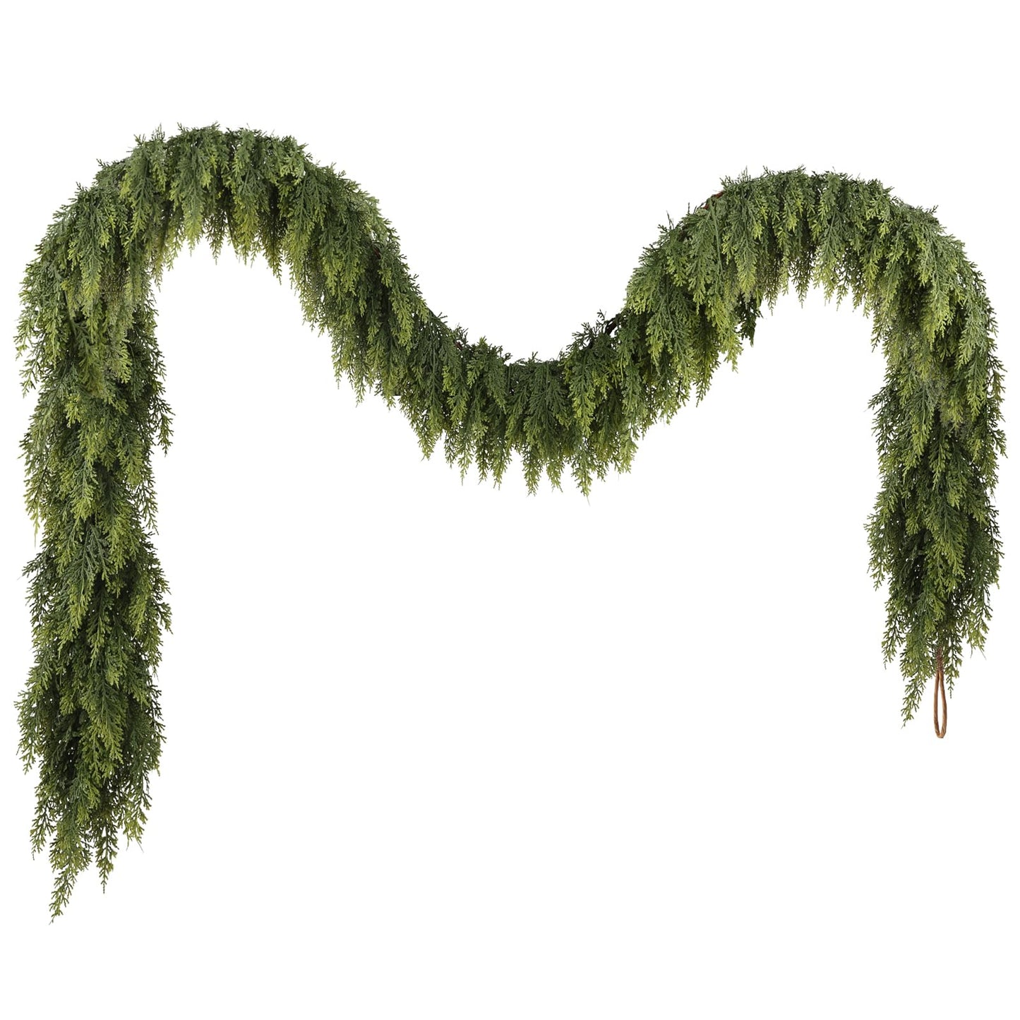 9ft Christmas Cedar Garland with Soft Thickness Pine, Artificial Green Faux Cedar Pine Garland for Mantle Fireplace Indoor Outdoor Holiday Party Home Decoration（2 Pcs）
