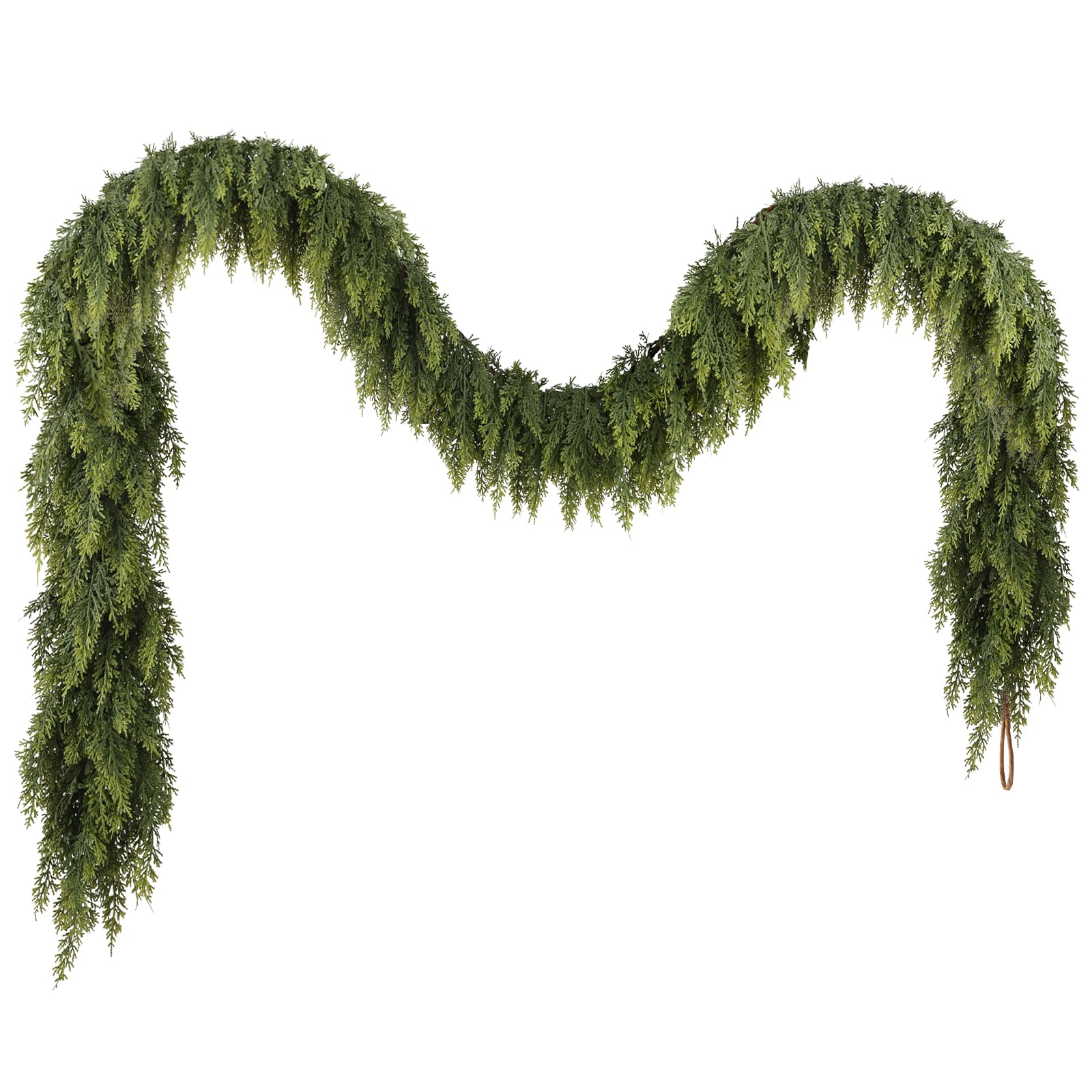 9ft Christmas Cedar Garland with Soft Thickness Pine, Artificial Green Faux Cedar Pine Garland for Mantle Fireplace Indoor Outdoor Holiday Party Home Decoration（2 Pcs）