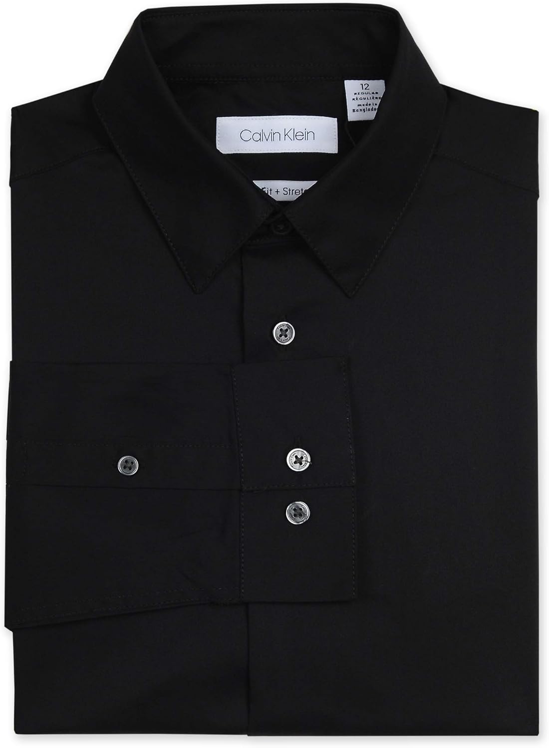 Calvin Klein Boys' Long Sleeve Sateen Dress Shirt, Button-Down Style with Cuffs & Shirttail Hem