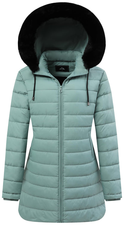 GOLDLADIES Women's Waterproof Long Down Jacket,Warm Winter Hooded Puffer Coat Thickened for Hiking Outdoor