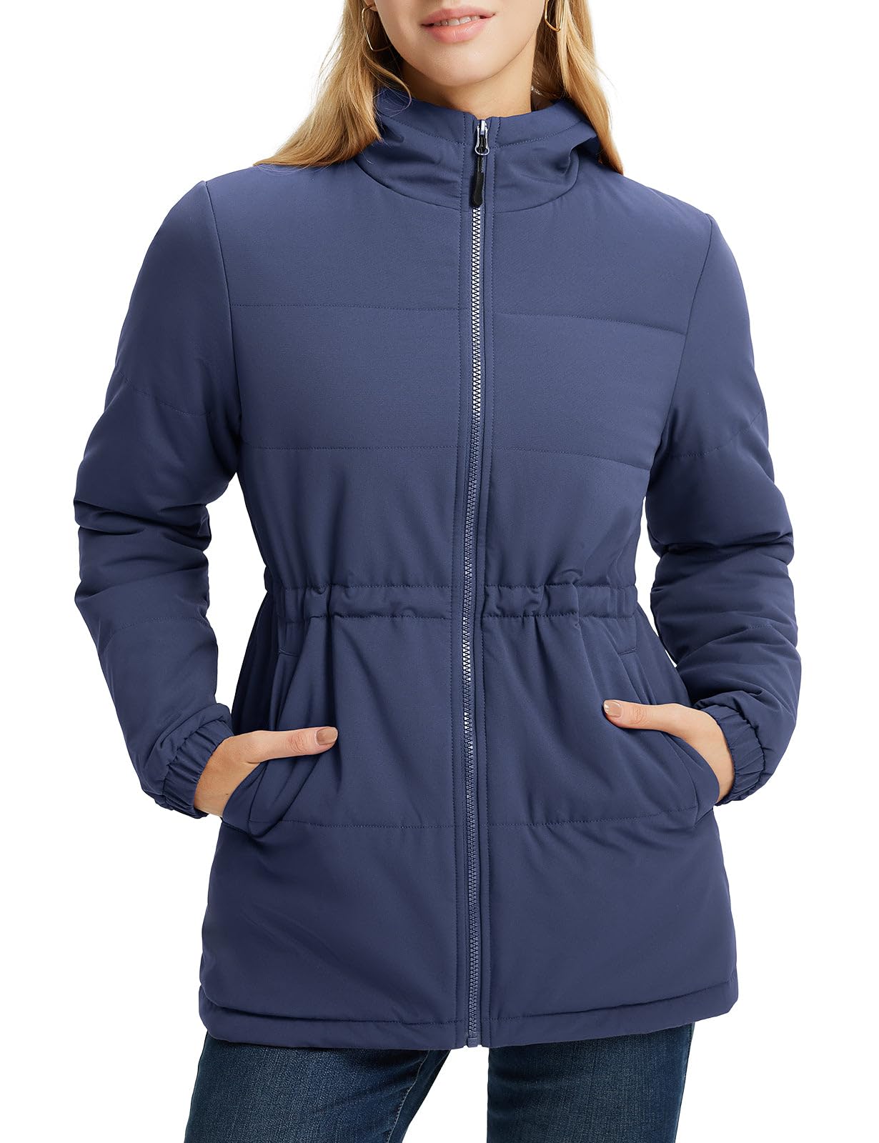 baleaf Women's Wnter Coat Long Puffer Jacket Quilted Jackets with Hood Warm Running Insulated Hiking Snow