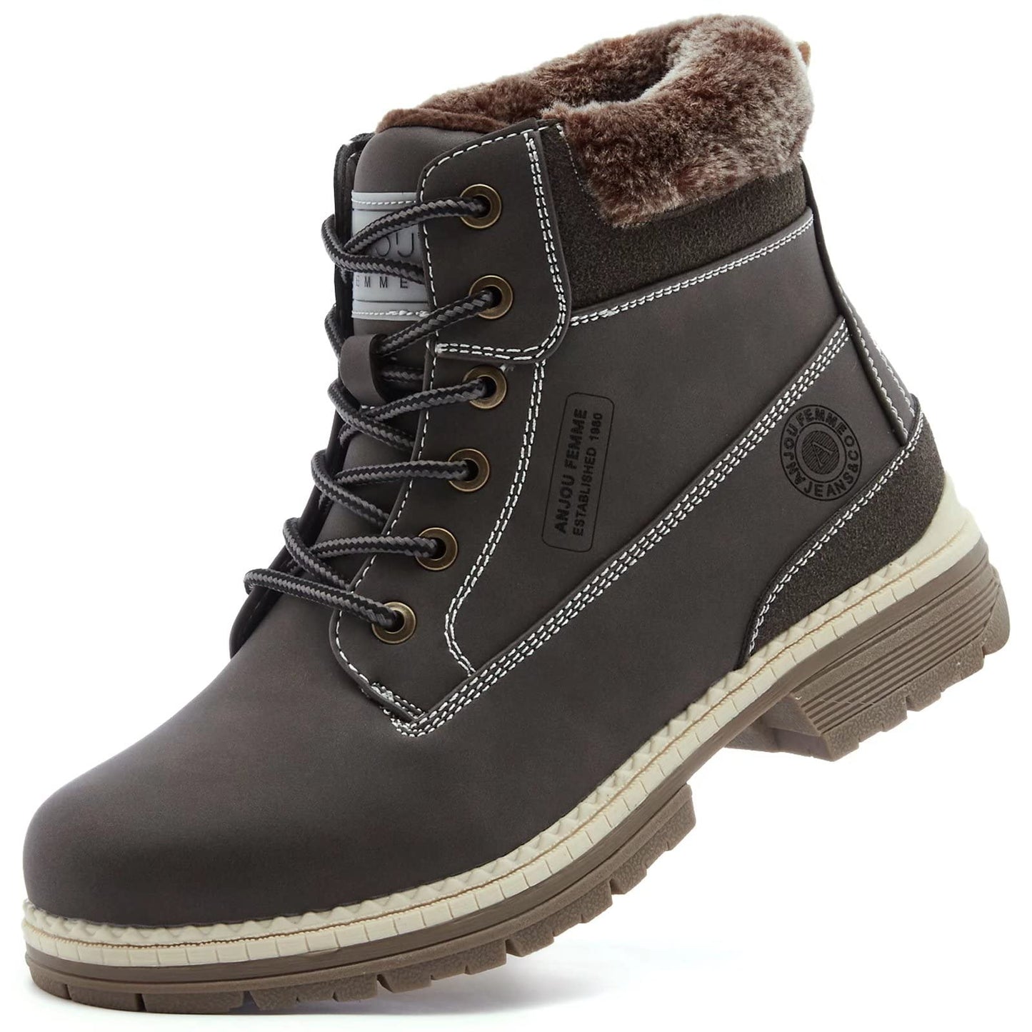 ANJOUFEMME Womens Hiking Snow Winter Boots - Waterproof Work Ankle Boots for Women Comfortable Warm Fur Boots for Backpacking Cycling