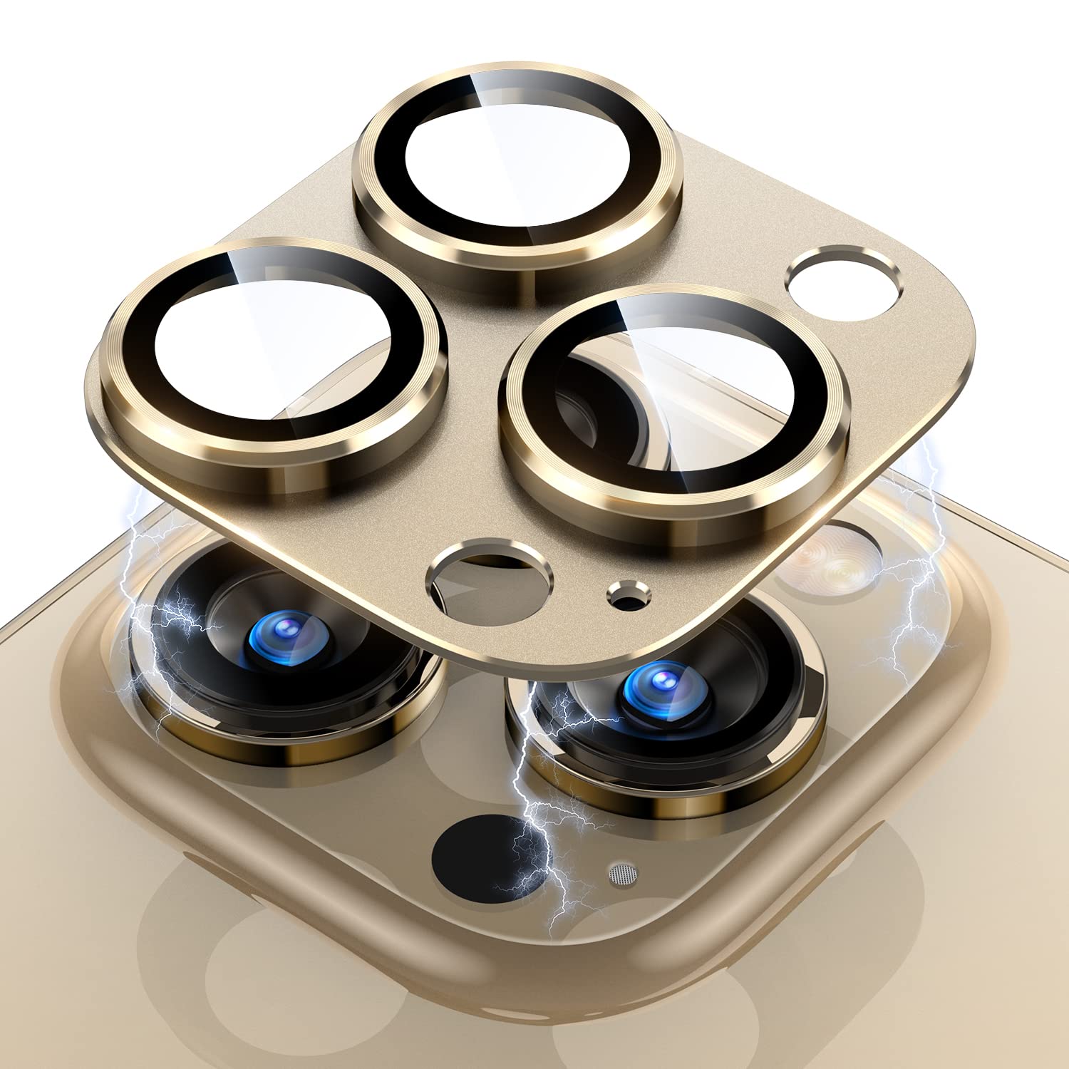 Uyiton Compatible with iPhone 17 Pro Max Camera Lens Protector - [Not Easy to Break][Strong Adsorption][Case-Friendly] Metal Tempered Glass Rear Camera Screen Cover - Deep Blue