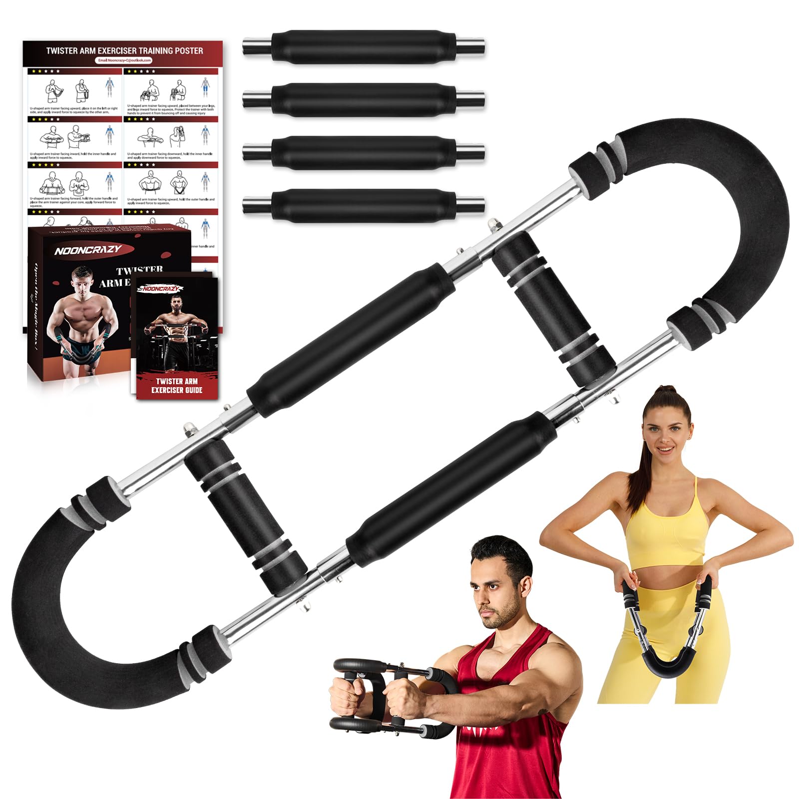 Twister Arm Trainer, Adjustable Twister Arm Chest Exerciser with 4 Spring & Training Poster for Men & Women, Detachable Power Twister Home Fitness Equipment for Enhancing Upper Body Muscle