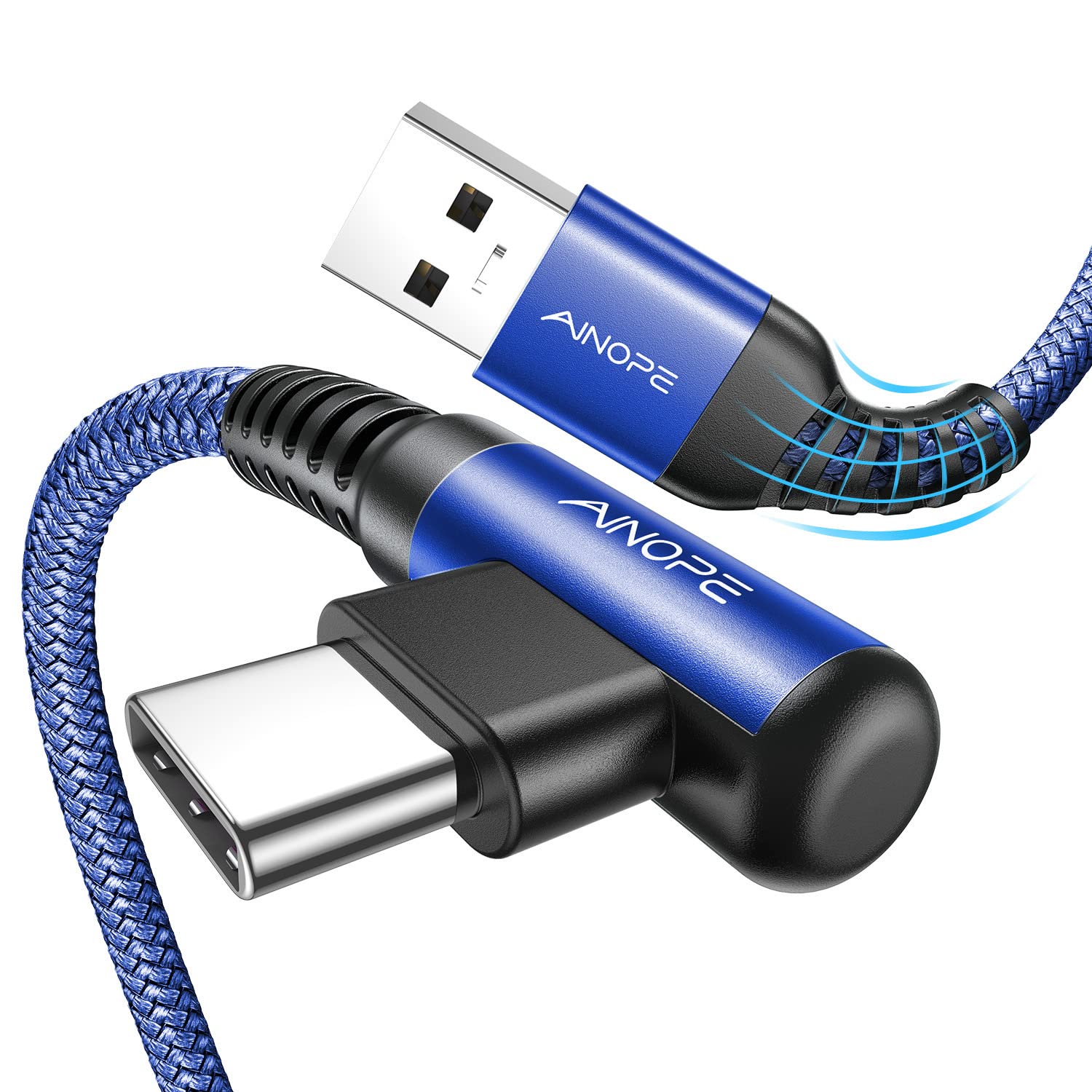 AINOPE USB C Cable [2-Pack, 6.6ft] 3.1A Type C Charger Fast Charging, Right Angle USB to USB C Cable Braided USBC Charger for Galaxy S10+ S10 S9, Note 10 9, LG V30, Moto, iPhone 16 15 Cord Type C