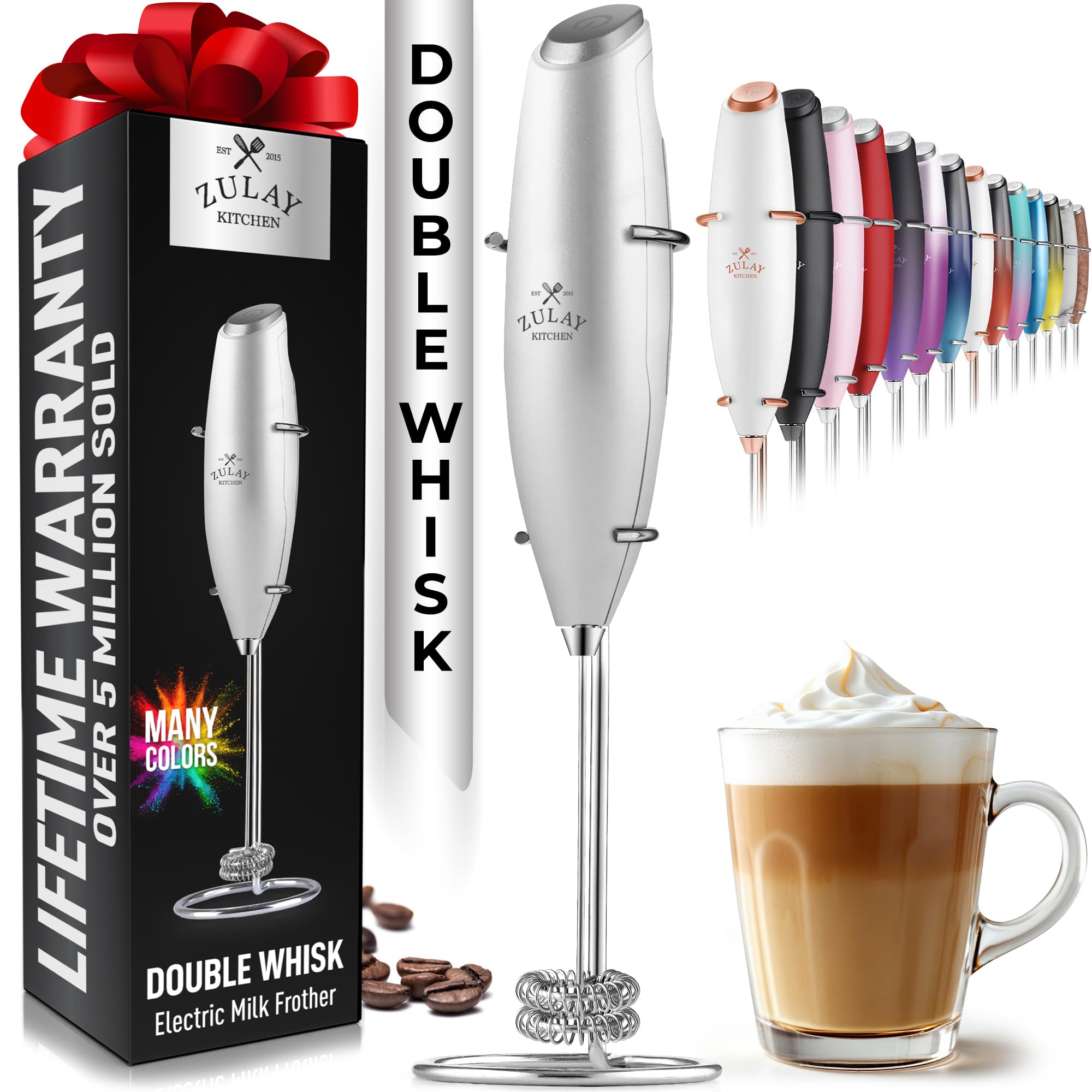 Zulay Kitchen Powerful Milk Frother Wand With 2 Duracell Batteries - Ultra Fast Handheld Drink Mixer - Electric Whisk Foam Maker for Coffee, Lattes, Cappuccino, Matcha, Hot Chocolate & Creamer - Black