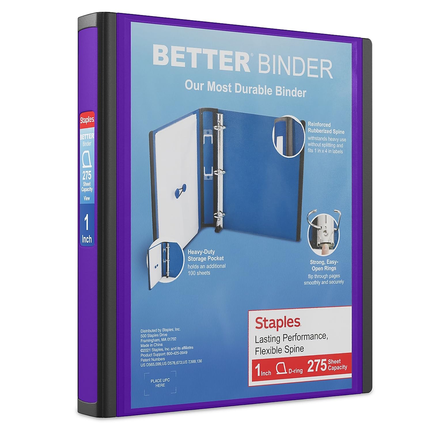 STAPLES 3 Inch BetterView Binder with D-Rings (Teal)
