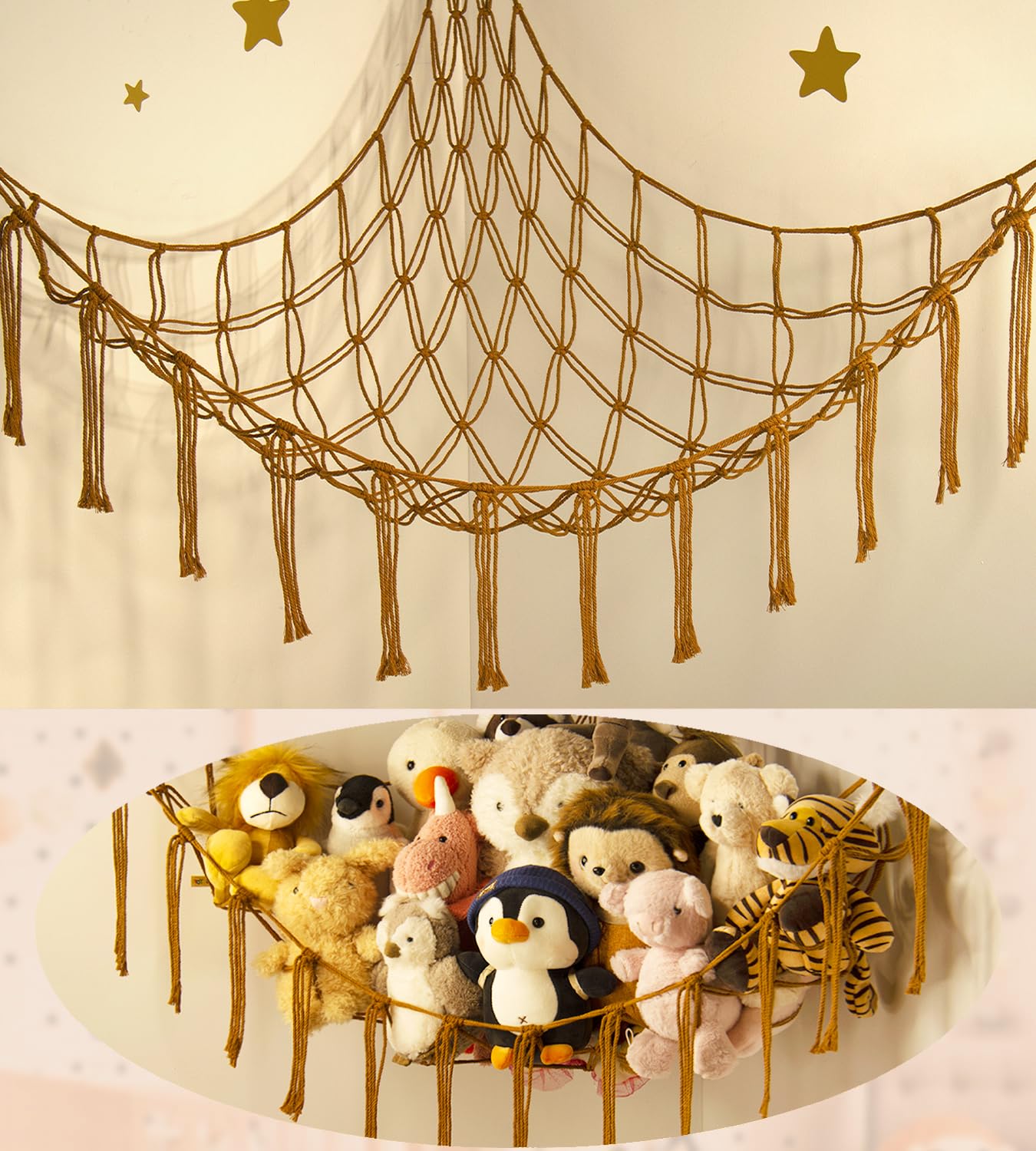 Stuffed Animal Storage Hammock or Net Corner - Large Toy Hammock Net for Stuffed Animals Room Decor - Cute Stuff Animal Organizer Plush Holder - Kids Baby Nursery Essentials Wall Bedroom Home Decor