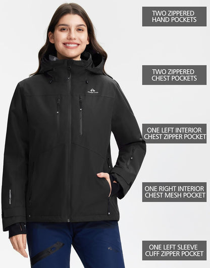 Pionner Camp Women's Ski Jacket 20k Waterproof Insulated Winter Snow Coat Rain Jacket for Skiing Snowboarding Hiking