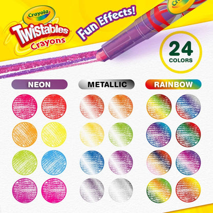 Crayola Twistables Crayons for Kids (24ct) Essential School Supplies for Girls & Boys, Toddler Coloring, Less Mess, Back to School Gifts for Kids