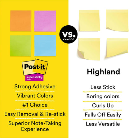 Post-it Super Sticky Notes Value Pack, 24 Pads, Convenient School Bus Carry and Storage Case, 2X The Sticking Power, 3x3 in, Bright Colors (Orange, Pink, Blue, Green, Yellow), Recyclable (654-24SSBUS)