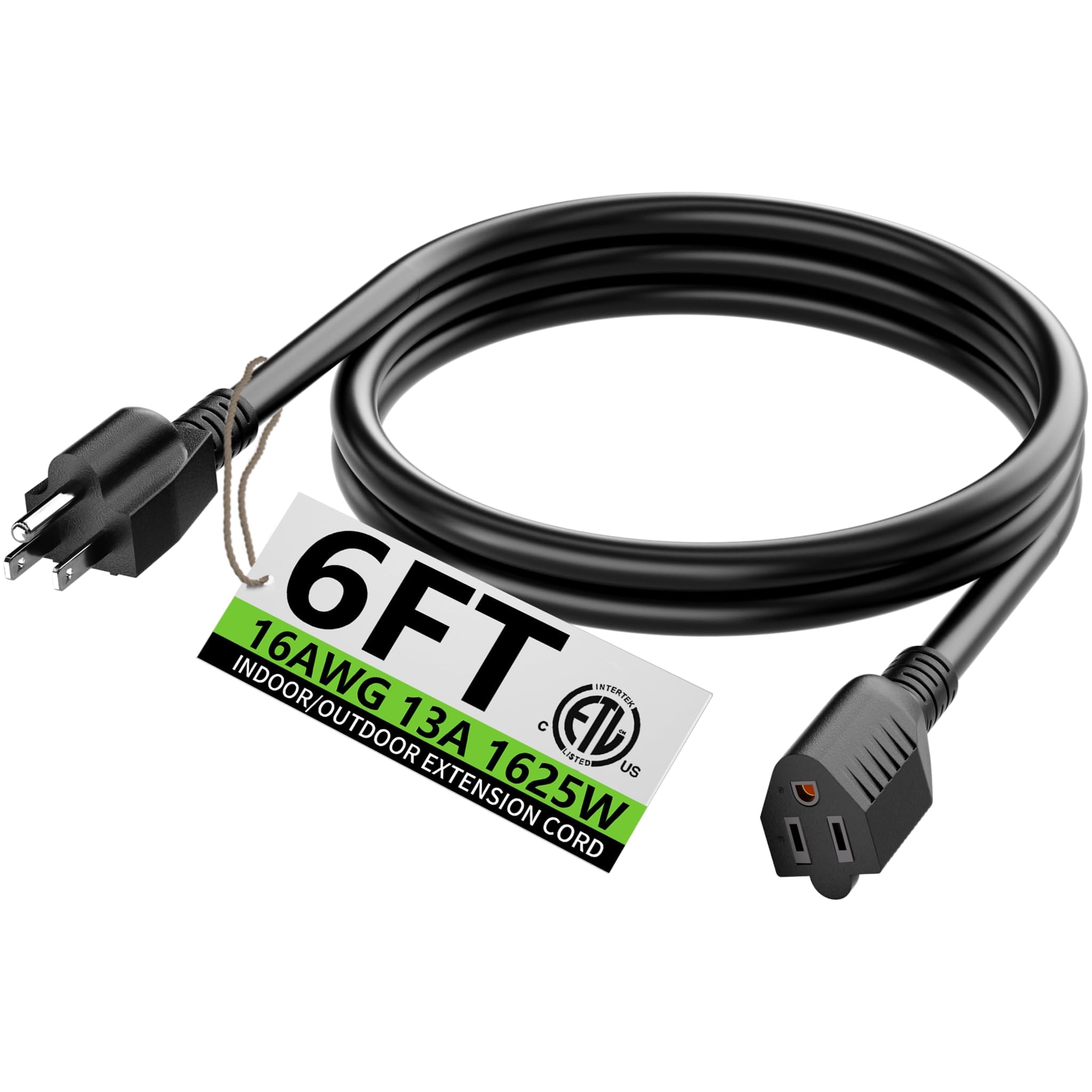 HUANCHAIN Indoor Outdoor Black Extension Cord 50 ft Waterproof, 16/3 Gauge Flexible Resistant Appliance Extension Cord Outside, 13A 1625W 16AWG SJTW, 3 Prong Heavy Duty Electric Cable, ETL Listed