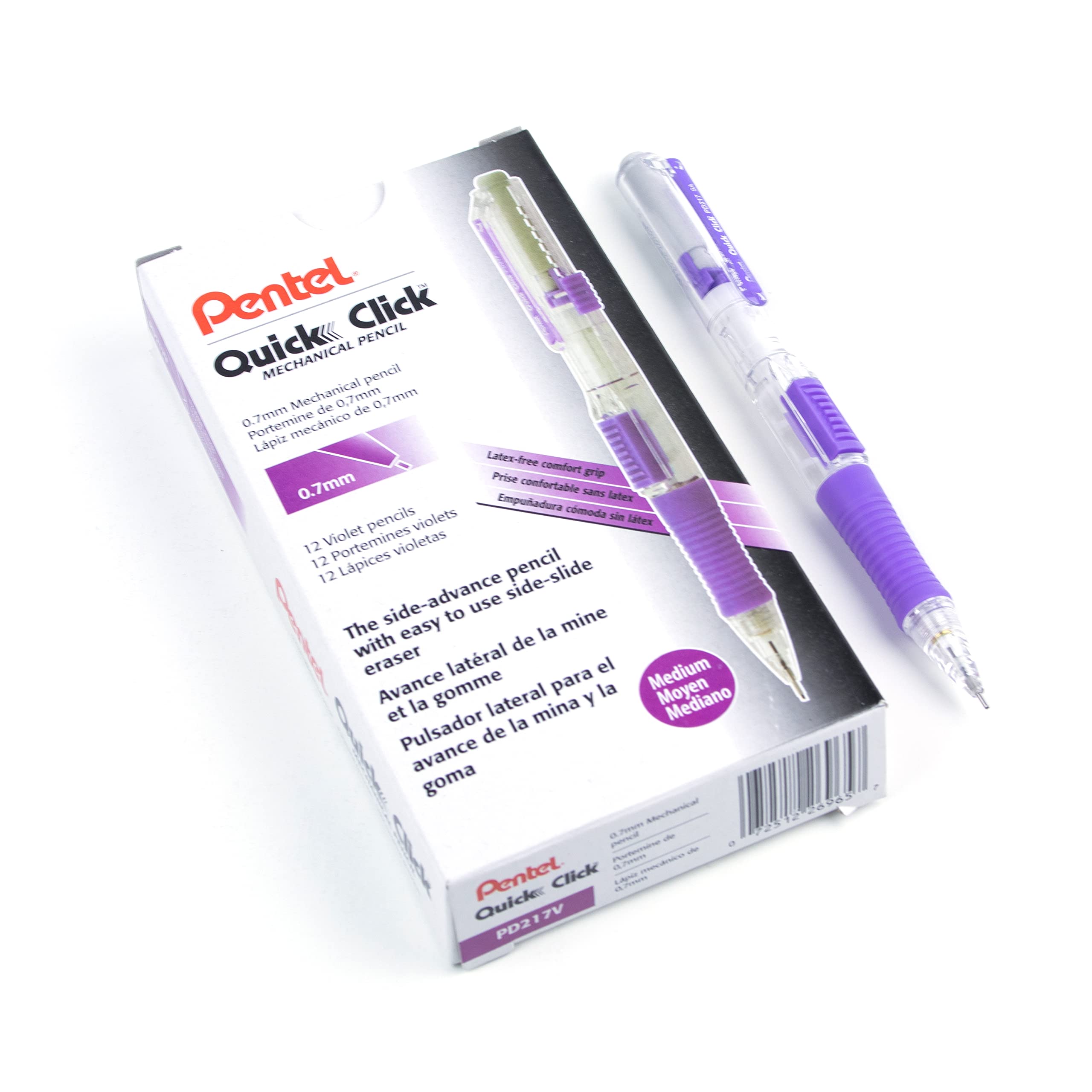 Pentel Quick Click Mechanical Pencil, (0.7mm), Medium, Gray Barrel, Box of 12 Pencils (PD217N)