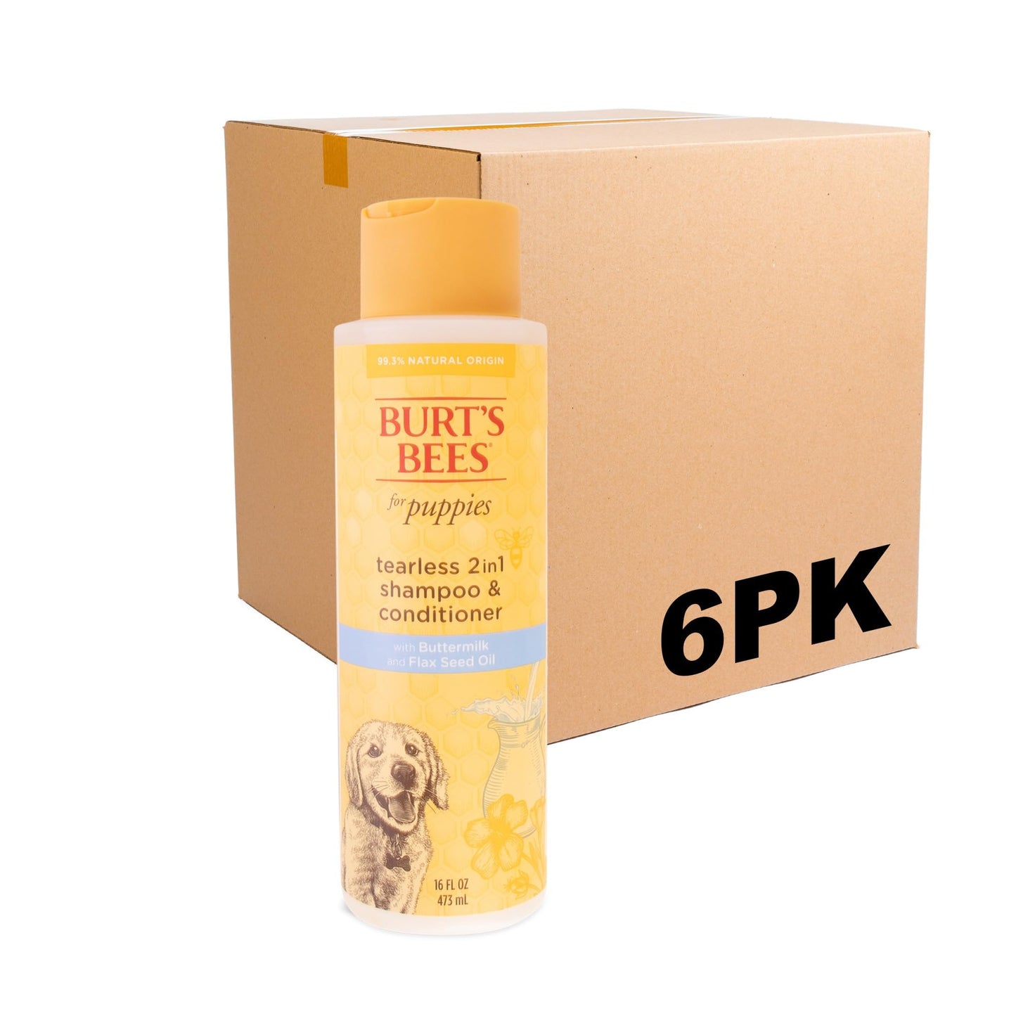 Burt's Bees for Pets Tearless Puppy 2-in-1 Shampoo and Conditioner with Buttermilk and Linseed Oil, 95% Natural Origin Formulas, Shampoo for Puppies - Gentle Puppy Shampoo Tear Free, 16 oz