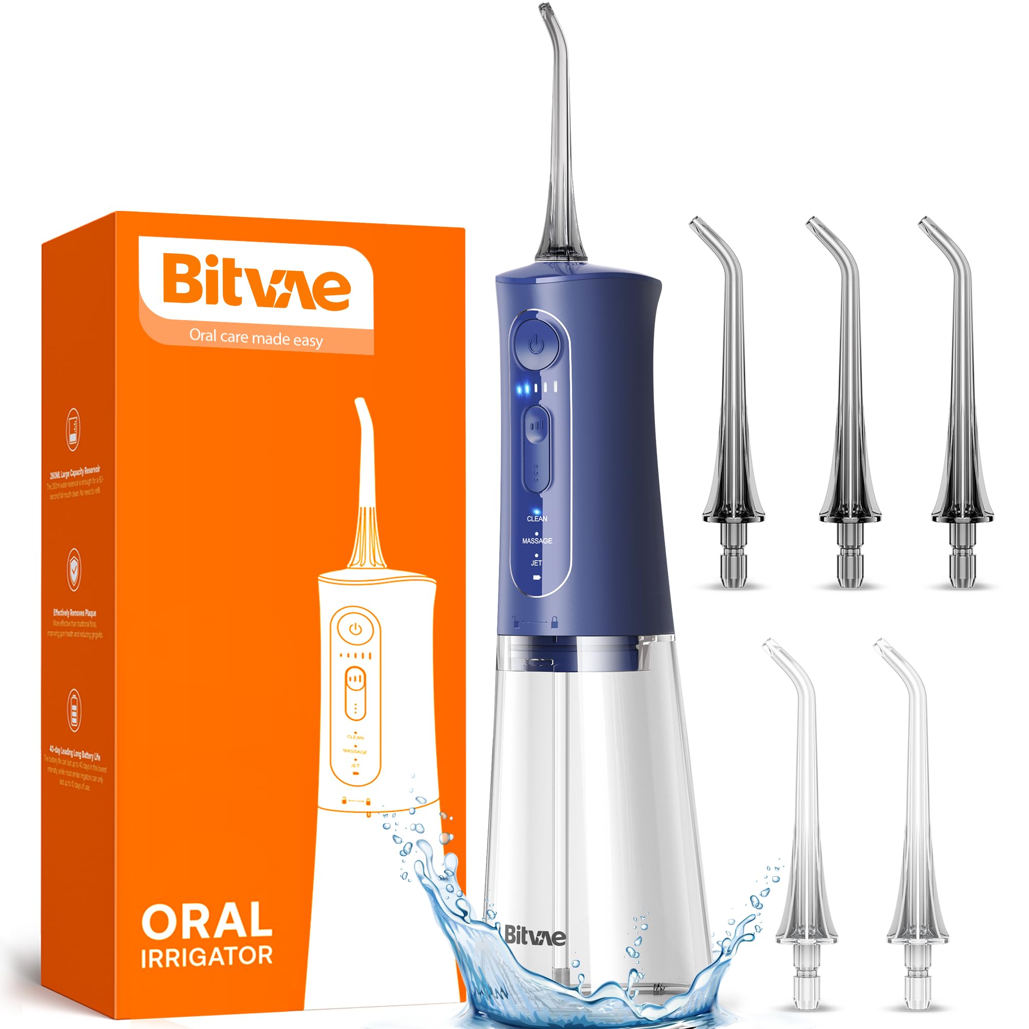 Bitvae Water Dental Flosser for Teeth, Cordless Water Teeth Cleaner Picks, 3 Modes 5 Intensities, IPX7 Waterproof, Rechargeable Water Dental Picks for Cleaning - Black