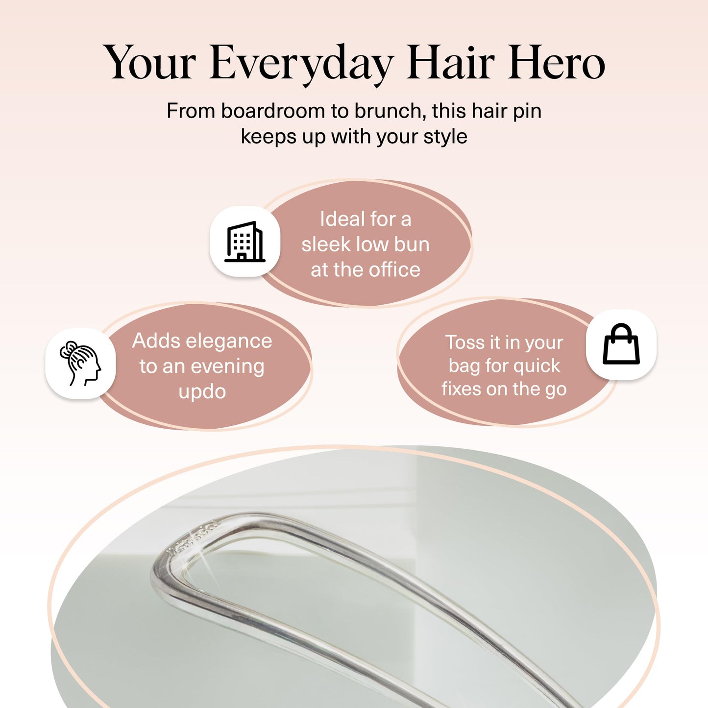 Kitsch Metal French Hair Pin for Women - Elegant Hair Accessories, Ideal for Buns & French Twist, Designed for a Secure, Comfortable Fit | Ideal Gifts for Women - Hematite