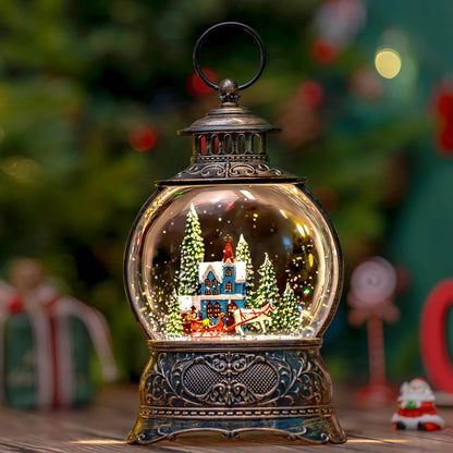 Christmas Snow Globes Christmas Water Lantern with Snowy Train Snowman, Music & 6H Timer, USB Lined/Battery Operated Lighted Lanterns for Xmas Festival Decoration Gifts