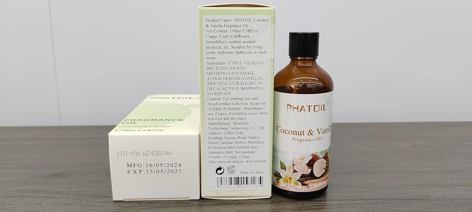 3.38FL.OZ Coconut & Vanilla Fragrance Oils for Aromatherapy, Essential Oils for Diffusers for Home, Perfect for Diffuser, Yoga, DIY Candle and Soap Making - 100ml