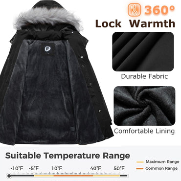 Women's Winter Hooded Coat Waterproof Down Long Jacket Warm Parka Thicken Puffer Coat with Removable Fur Hood