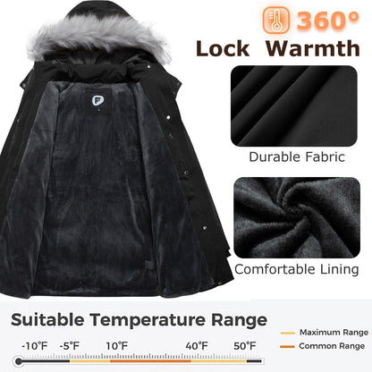 Women's Winter Hooded Coat Waterproof Down Long Jacket Warm Parka Thicken Puffer Coat with Removable Fur Hood