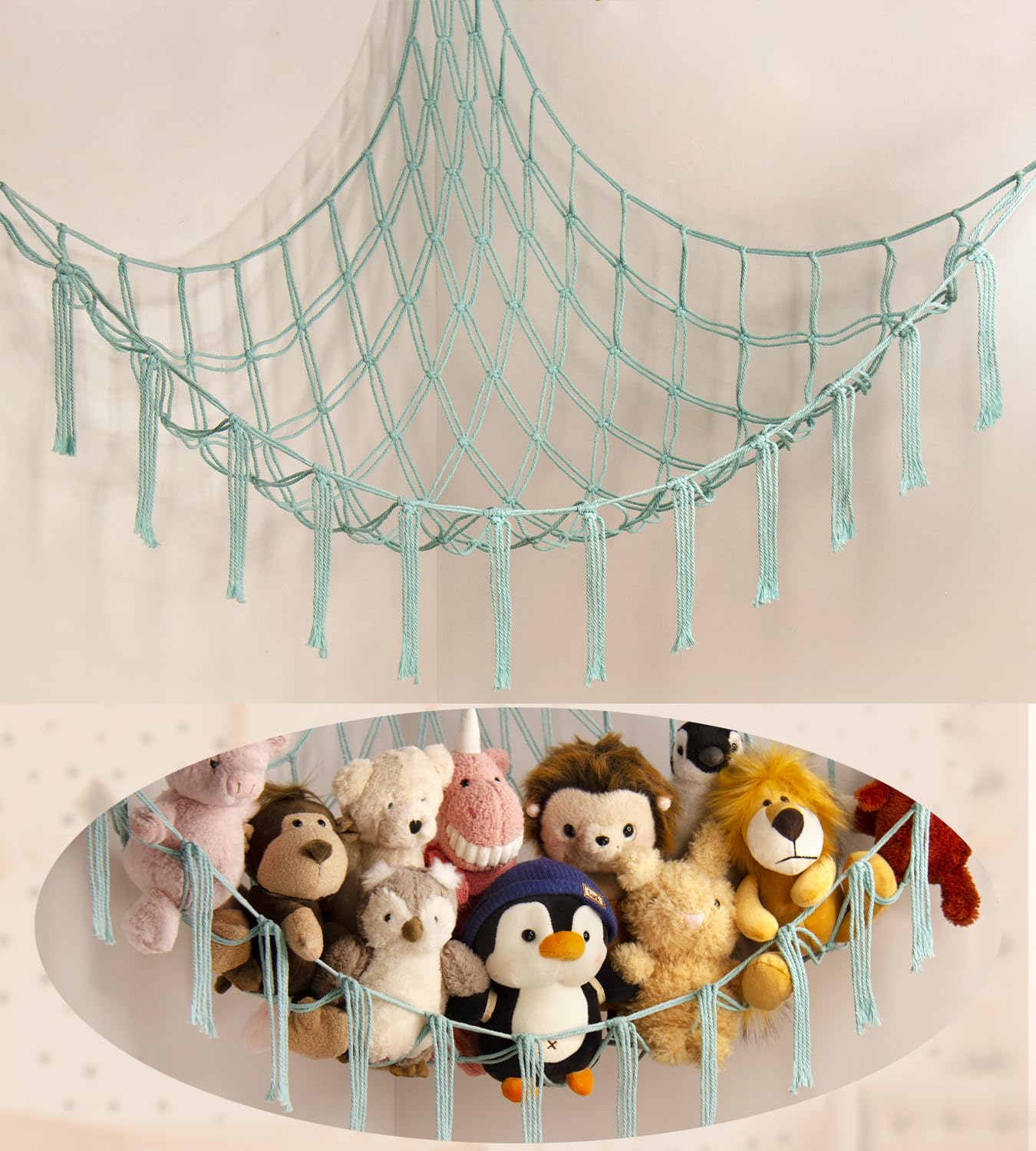 Stuffed Animal Storage Hammock or Net Corner - Large Toy Hammock Net for Stuffed Animals Room Decor - Cute Stuff Animal Organizer Plush Holder - Kids Baby Nursery Essentials Wall Bedroom Home Decor