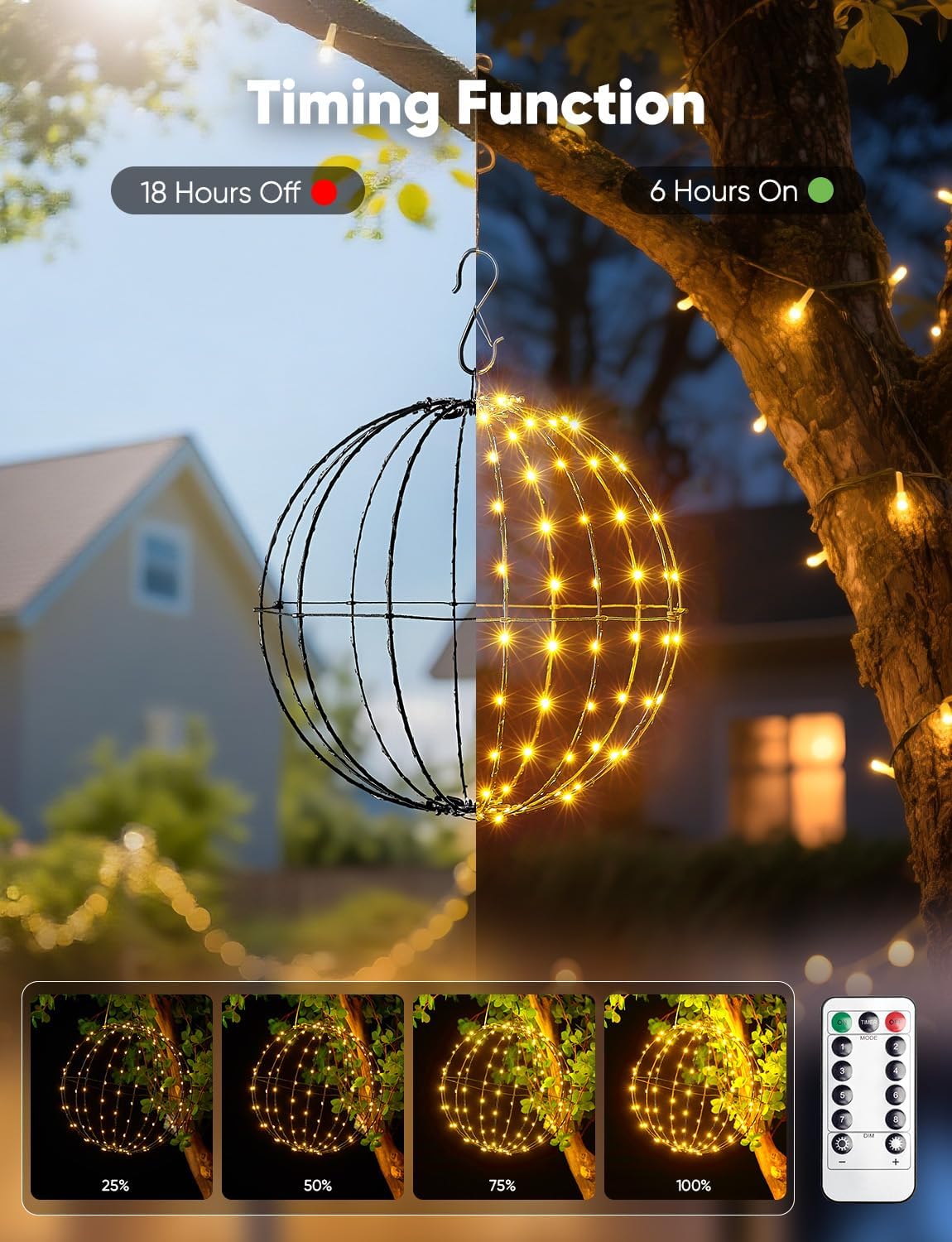 Brightown Christmas Ball Lights 3 Pack 12 Inch 120 LEDs, Battery Operated Sphere Lights with Timer,Waterproof 8 Modes with Hook for Outdoor Xmas Decorations Yard Porch Patio(Warmwhite)