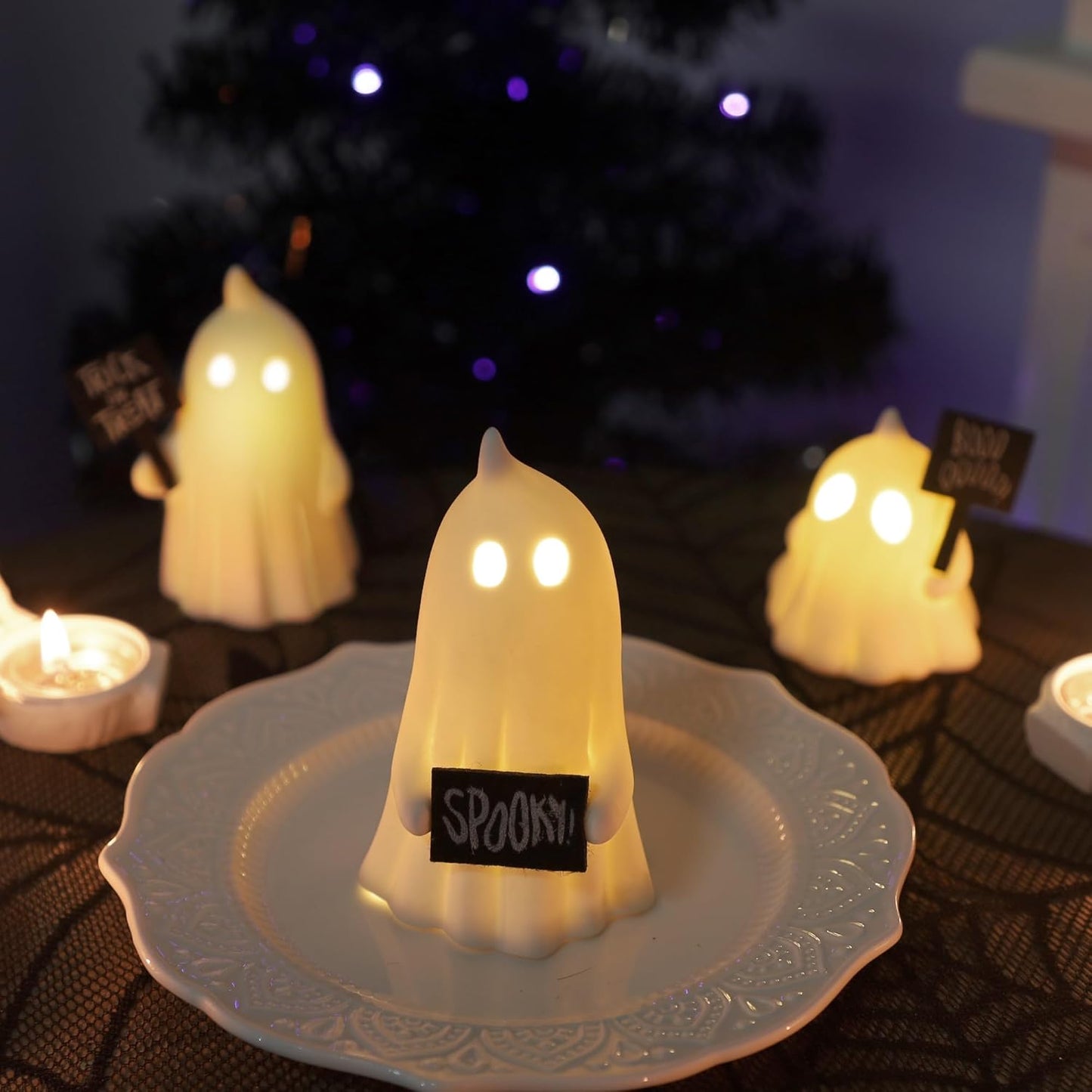 FORUP Halloween Ghost Decor, Set of 3 Lighted Cute Ghost for Halloween Indoor Home Table Decorations